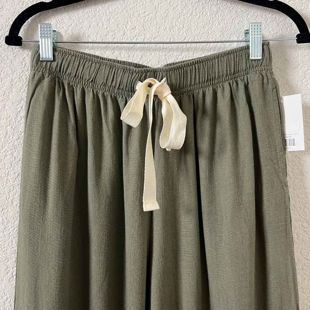 NWT ZENANA Linen Blend Pants Women's Wide Leg Elastic Band with Draw String - Picture 2 of 10